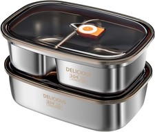 Stainless Steel Bento Box Adult 2 Pack 42Oz 57Oz Leakproof Metal Bento Box W/