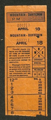 Winnipeg Electric Company - Mountain - Dufferin Ticket - 1918