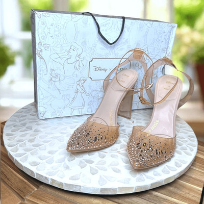 Disney x ALDO Glass Slipper Heels Clear Rhinestone Cinderella Pumps Bone 7.5