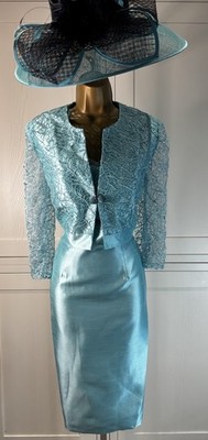 Lizabella UK 10/12 Aqua Kleid & Jacke Hochzeit Mutter Braut Bräutigam Gast Outfit