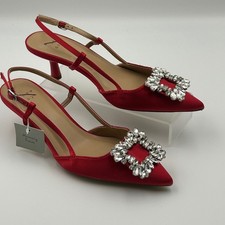 A New Day Slingback Heels Women 9 Red Excellent Crystal Buckle Kitten Pump