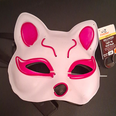 Celebrate! LED Light-Up Wolf Mask Adult Unisex One Size Halloween White Pink