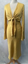 ASOS Mustard Yellow Cut Out Dress Size 8 Long Sleeve V Neck Satin Women’s 