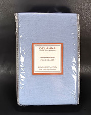 DELANNA Flannel Pillowcases 2 Standard Size Blue Cotton Bedding 20" x 30" NEW