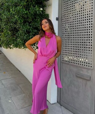 ZARA WOMAN NWT SS24 MID- PINK FLORAL SATIN EFFECT MIDI DRESS SIZE