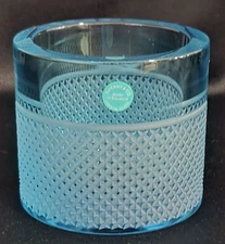 Tiffany & Co. Diamond Point Votive Holder Tiffany Blue Crystal Glass Heavy