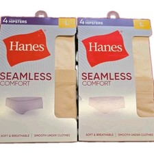 Lot: 2x Hanes Seamless Stretch Tagless Hipster Pantie L 4 Pack Comfort 8 Pairs