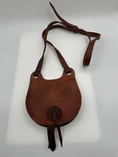 Vintage Brown Hand Tooled Leather Hippie Boho Sling Saddle Crossbody Handbag