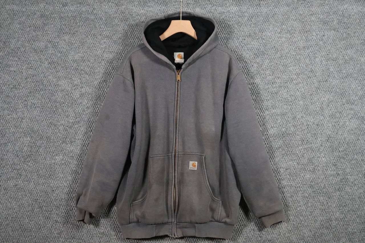Vintage Carhartt Hoodie Sz XL Charcoal Heather Zip Thermal Lined Jacket J149 CHH