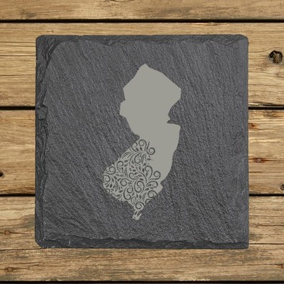 New Jersey Slate Coasters Set of 4 | 4x4 Square Laser Etched Stone | 16 Designs