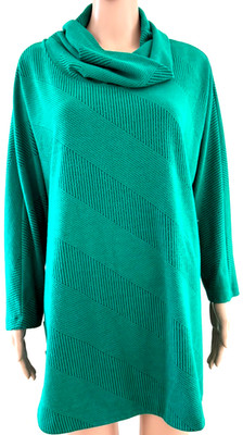 Ali Miles Tunic Women's Sz XL GreBlack Striped Cowl Neck Relaxed Lagenlook Artsy