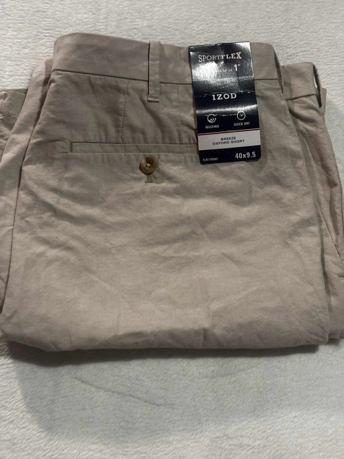 NEW Izod Men's Shorts 40W Sportflex Breeze Oxford Golf Khaki Quick Dry Wicking