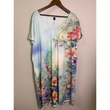 Shein Curve 4XL Pastel Watercolor Floral Maxi Dress Short Sleeve V-Neck
