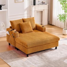 Modern Oversized Single Sofa Bed Corduroy Chaise Lounge Chair with LED Lights