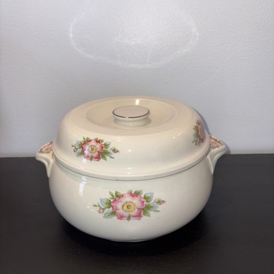 Vintage 1940's Hall's Rose White Casserole Dish Pattern of Roses 