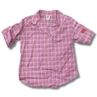 Vtg 1980s Plaid Popover Shirt L Pink Roll Tab Sleeve V Jr Retro 80s NOS New