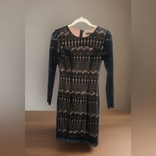 White House Black Market Black Lace Dress Petite 4 Wedding Guest Cocktail Date
