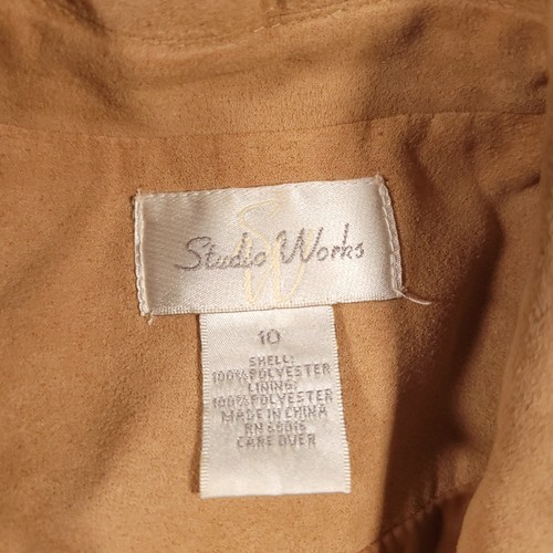 Studio Works Faux Suede Button Up Shirt Women's 10 Tan Long Sleeve Collar Lined - Picture 15 of 16