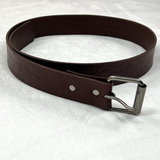 Floral Tooled Brown Leather Belt Women  s Medium Boho Silver Tone Buckle