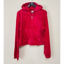 NWT JUICY COUTURE Size Large Magenta Pink Velour OG Bling Hoodie Sweater Jacket