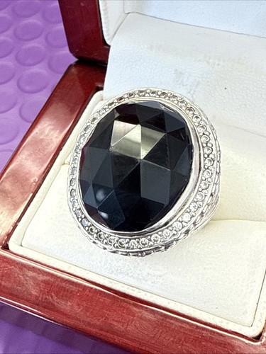 ❤️ Stephen Dweck Oval Black Onyx & Diamond Ring Sterling Silver Sz 7