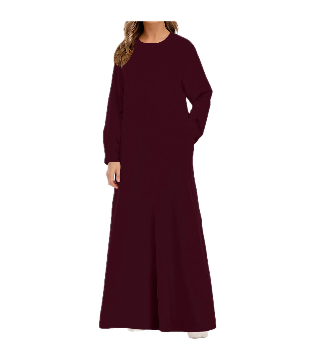 Abetteric Women Solid Color Zipper Abaya Muslim Dress w/ Pockets Islamic Prayer