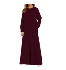 Abetteric Women Solid Color Zipper Abaya Muslim Dress w/ Pockets Islamic Prayer