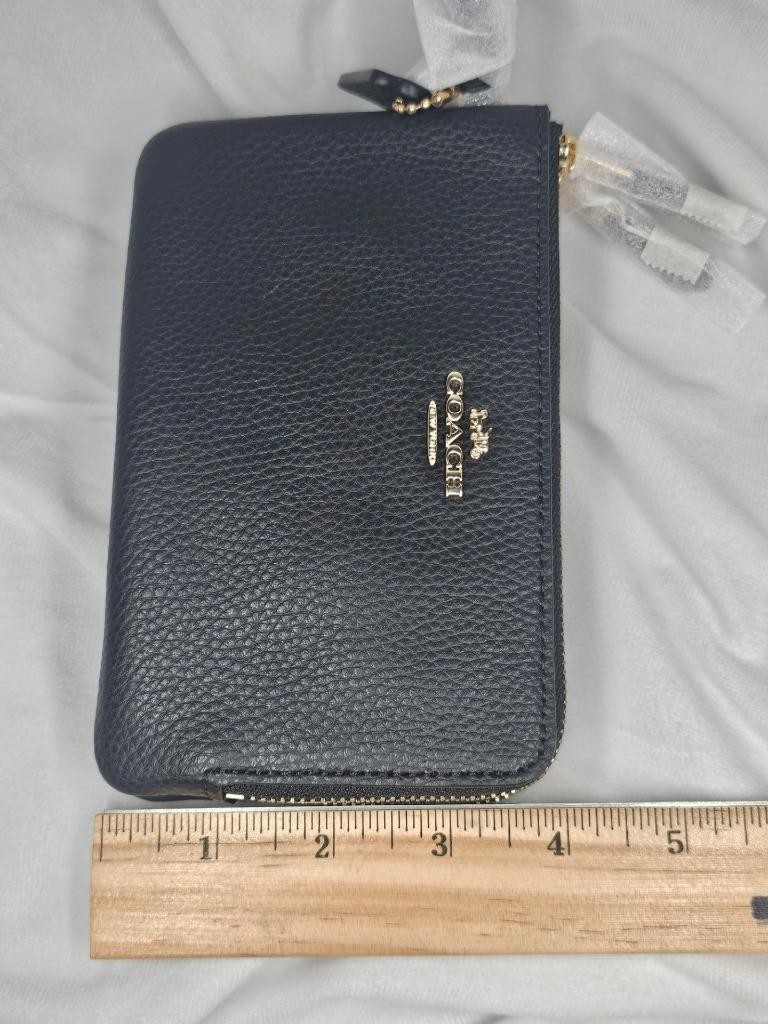 NWT COACH PEBBLED LEATHER DOUBLE ZIP BLACK WALLET W/ WRIST STRAP~FREE US S&H thumbnail 7