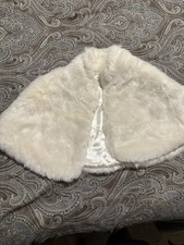 David's Bridal faux fur shawl satin lining Size XS White