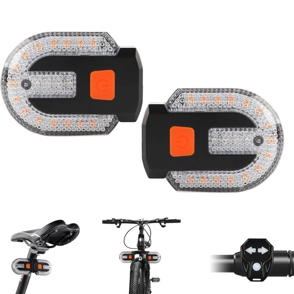 LED Bicycle Bike Indicator Rear Turn Signal Light Wireless Remote Tail Light USB - Image 3 of 4