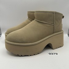 UGG Women's 8 ULTRA MINI NEW HEIGHTS HICKORY SUEDE PLATFORM BOOTS 1158311