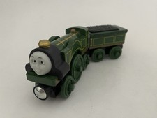 Thomas  Friends Wooden Railway Train Tank Engine - Emily w/ Tender - Wood EUC