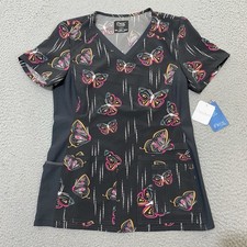 Cherokee iflex Scrub Top Womens S Multicolor Butterfly Contemporary CK636 New