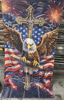 American Eagle Flag Door Cover Patriotic 4th of July Religious 36.5 W 68 L New