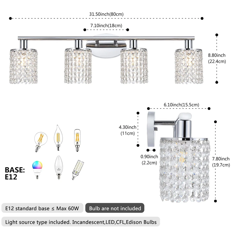 Lámpara de pared vintage cromada sobre espejo de cristal para baño... Foto 2 de 4