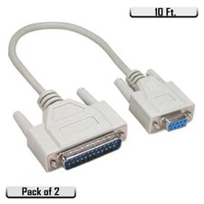 2x 10Ft DB9 DB-9 Female to DB25 DB-25 Male Fully Molded DB9-F/DB25-M Cable