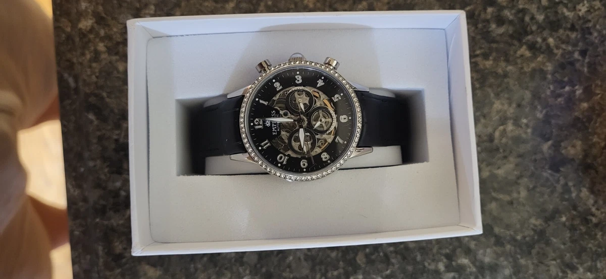 Empress Beatrice Black Skeleton Dial Black Leather Strap Ladies