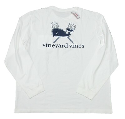 NWD Vineyard Vines Men's White Cap Lacrosse Whale Graphic L/S
