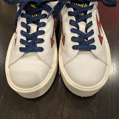 Zara TRF EU 38 TRF Smile Patches Platform Sneakers Shoes White Sparkly Blue  Lace