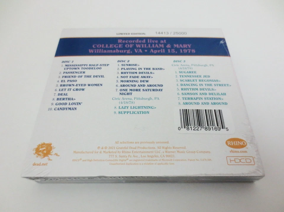 Grateful Dead Dave's Picks 37 William & Mary Williamsburg Virginia 4/15/78 3 CD - Image 2 of 4