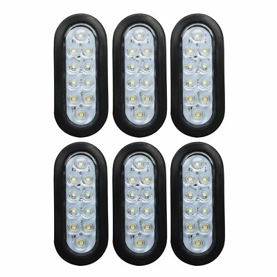 (6) 6'' Oval Clear/White 10 LED Reverse Back Up Light Flush Mount Trailer Truck