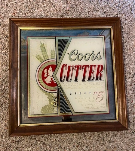 Vintage 1991 Wood Framed Coors Cutter NA Brew Beer Mirror Sign