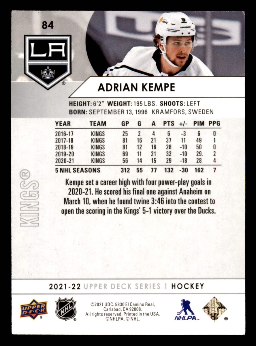 ADRIAN KEMPE LOS ANGELES KINGS 2020-21 NHL UPPER DECK INSERT SERIES 1 PLAYER CARD MOUNTED ON A 4 X 6 BLACK MARBLE PLAQUE at 's Sports Collectibles Store