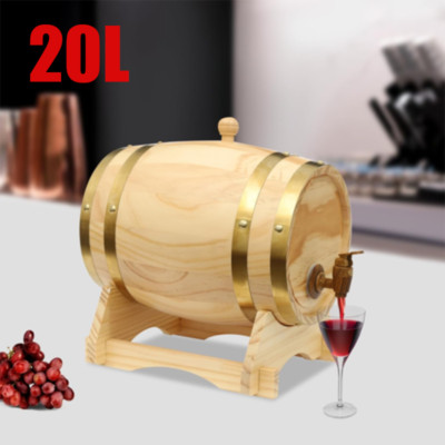 5Gallon Wine Barrel Wooden Dispenser For Beer Brandy Whiskey With Wood Stand 20L