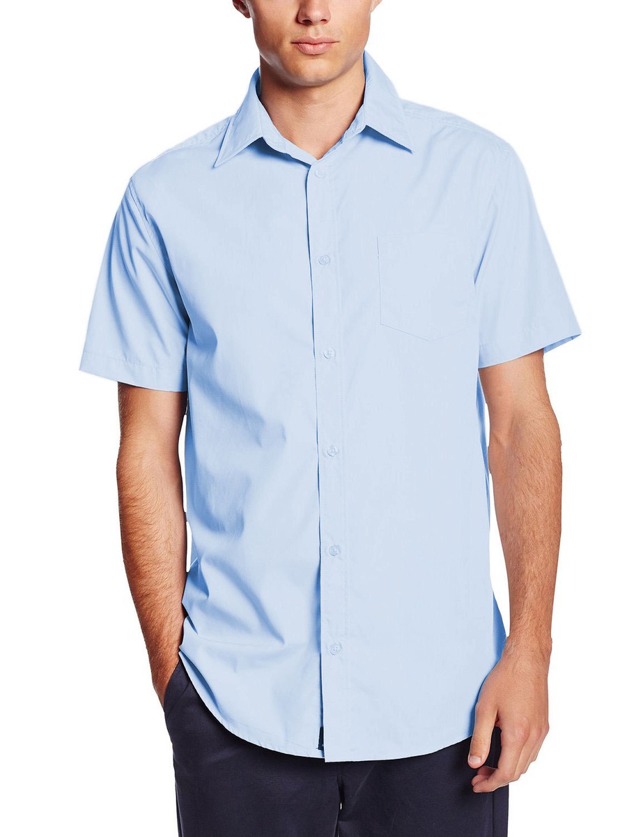 Lee Mens Short Sleeve Button Down Poplin Woven Poly / Cotton Dress Shirt, 34346 Light Blue / X-Large, Women's, Size: XL Lee Mens Short Sleeve Button Down Poplin Woven Poly / Cotton Dress Shirt, 34346 Light Blue / X-Large, Women's, Size: XL
