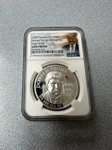 2020 CAMEROON PROOF SILVER DONALD TRUMP NGC GEM PROOF HIGH RELIEF 1 OZ .999