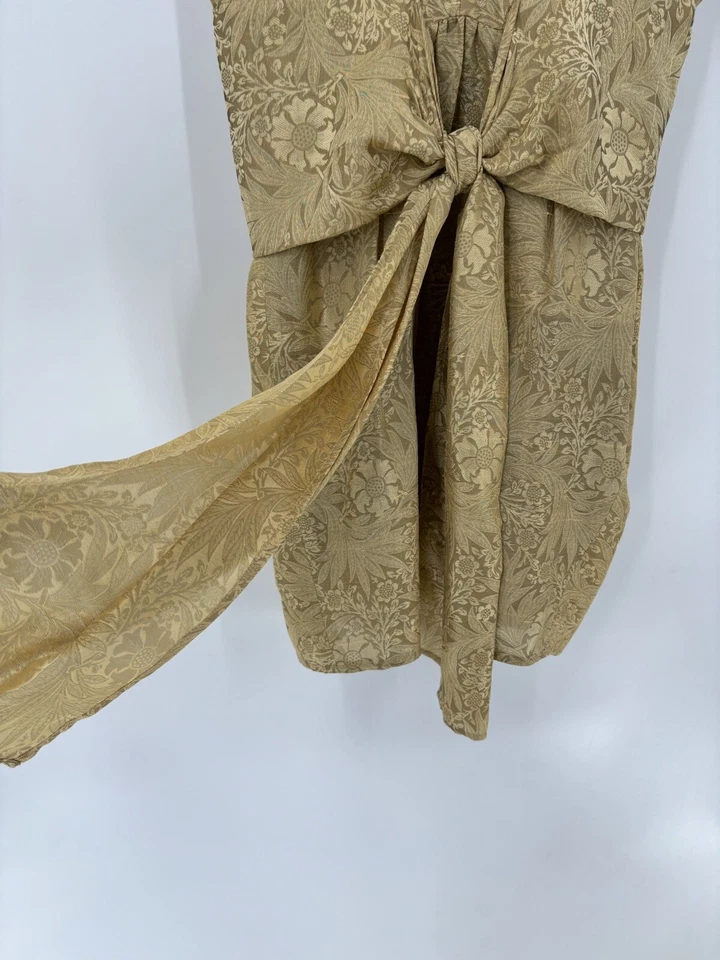 Vestido Giorgio Armani Vintage Mujer 8 Dorado 100% Seda Funda Plisada Nudo Floral Foto 4 de 4