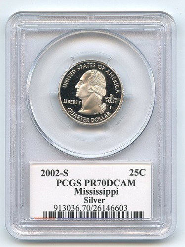 2002 S 25C Silver Mississippi Quarter PCGS PR70DCAM - Picture 2 of 2