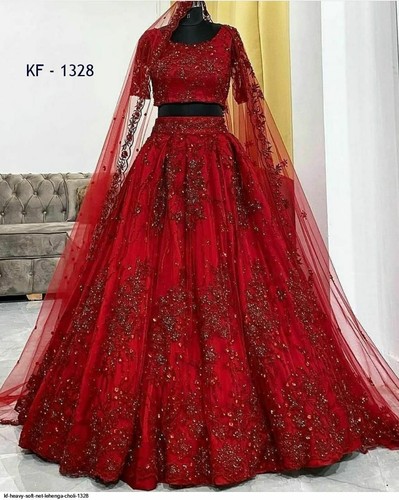 Sequin Work Red Lehenga Choli Indian 