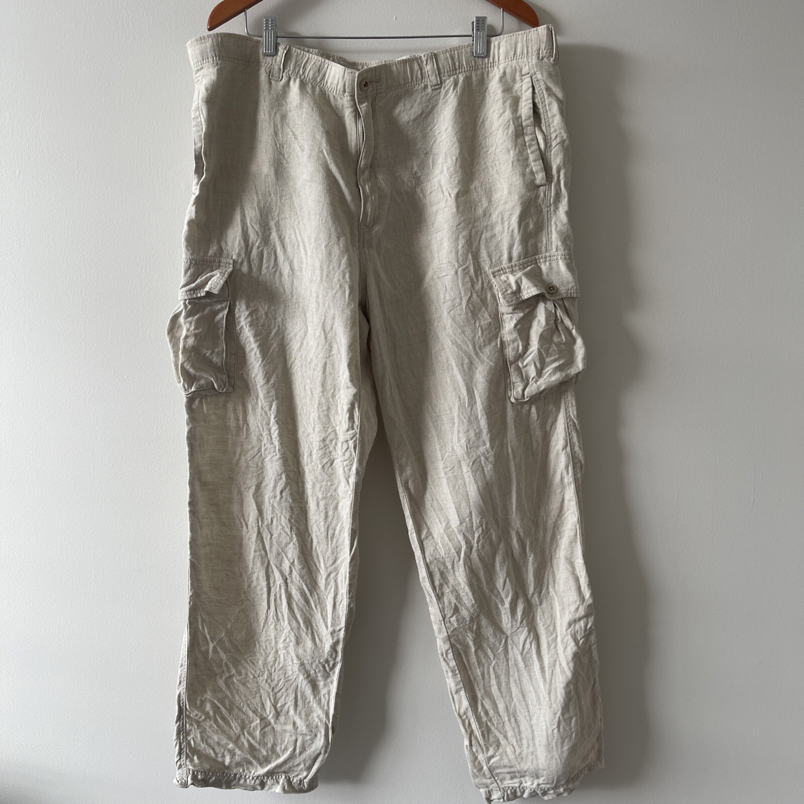 Tommy Bahama Relax 100% Linen Mens Large 31” Beige Comfort Cargo Pants